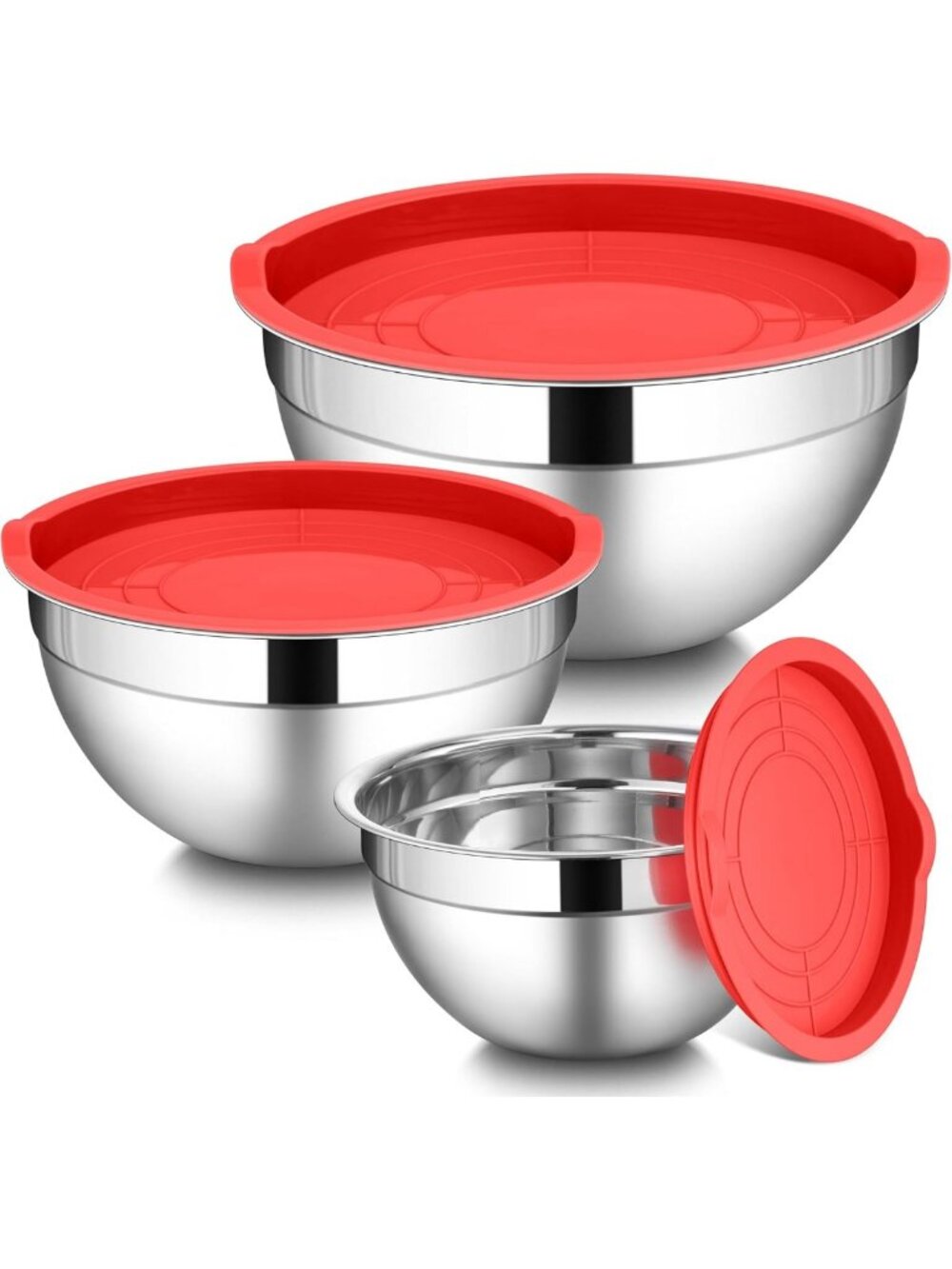 Stainless Steel Mixing Bowls Set of 3 with Lids | Nesting Kitchen Bakeware